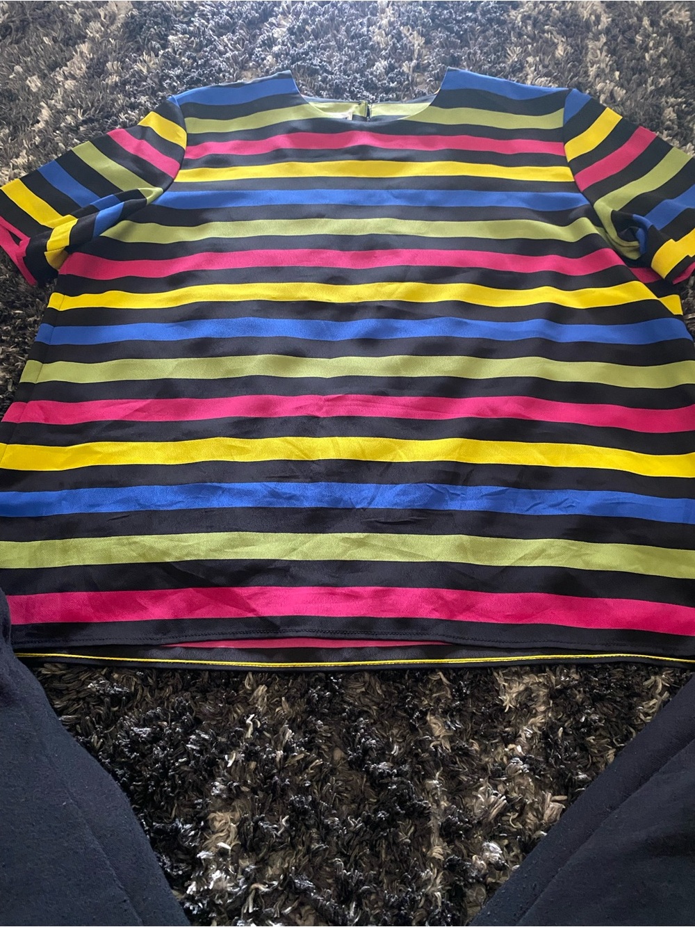 Jan Leslie Multicolor Black-Striped Crewneck Top